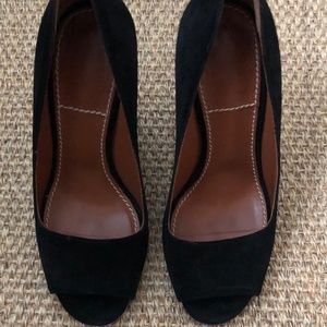 Lanvin Black Taupe Suede Peep Toe Heels